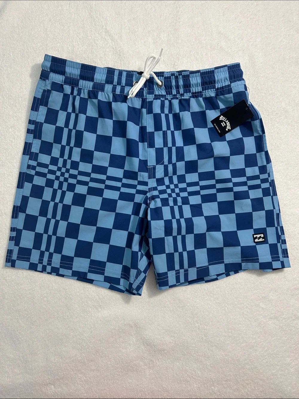 Billabong Small Trunks Travis in Faded Denim blue geometric windowpane check NWT